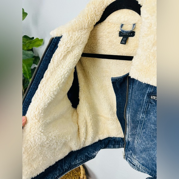TOPSHOP Tibet Borg Denim Acid Washed Sherpa Lined Jacket - Picture 5 of 8